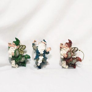 Fairies Leprechauns Bearded Elves Christmas Ornament 2001 HOL 4" Red Blue Green